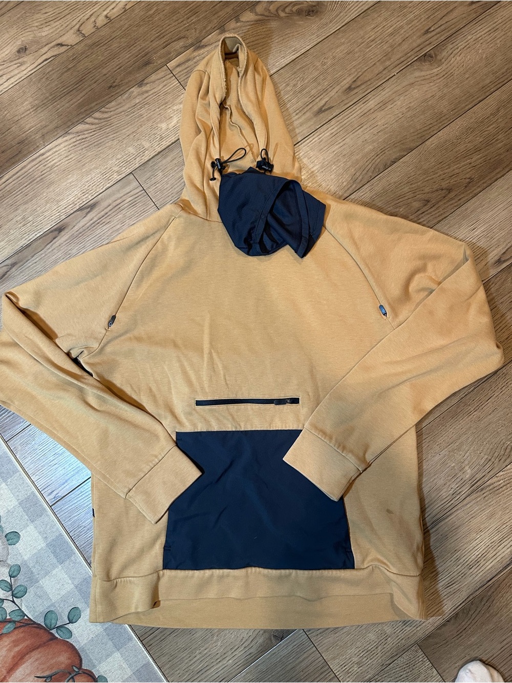 Men's Hooded Pullover Sweatshirt in Mustard with Black Pocket